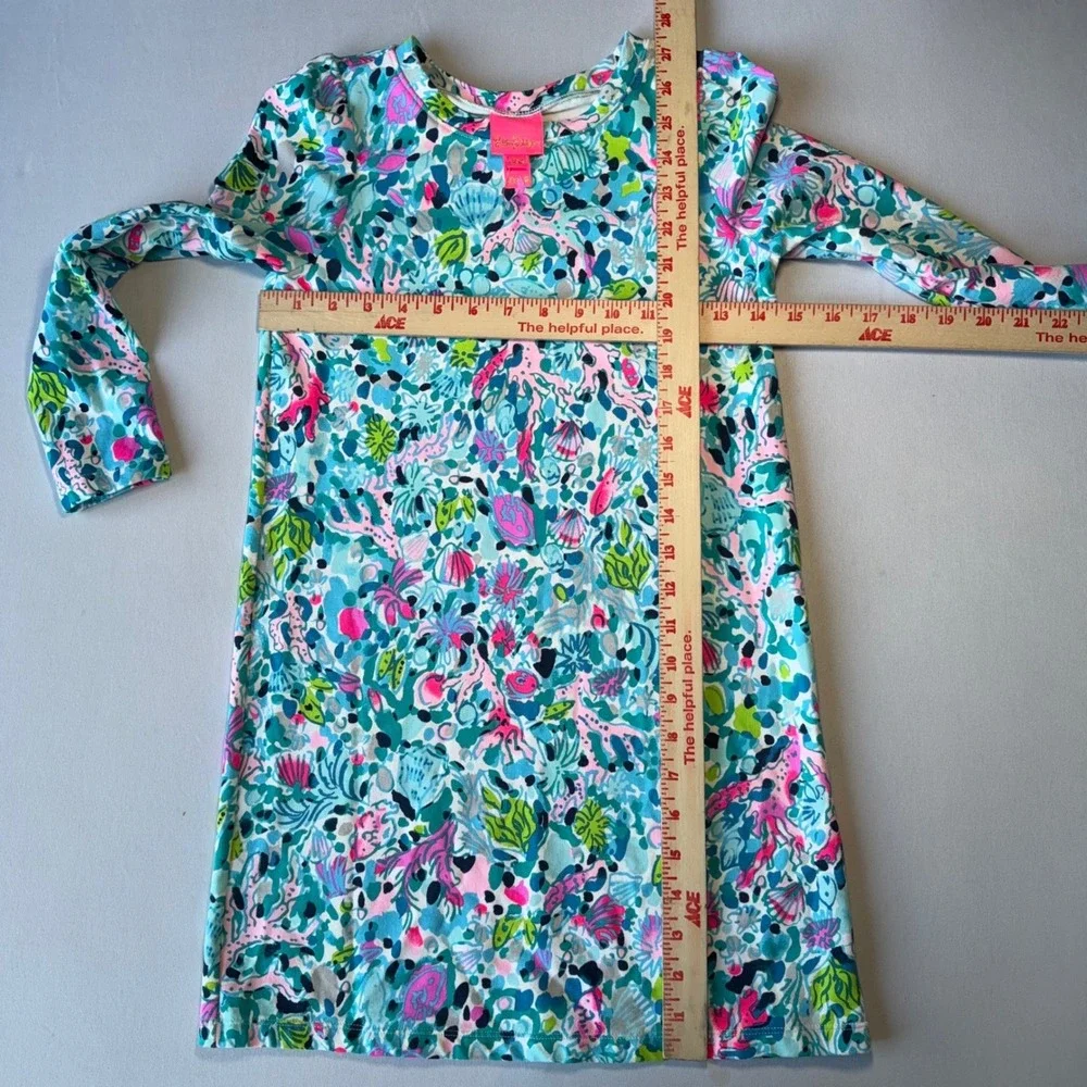 Lilly Pulitzer Girls Dress L‎ 8-10 Blue Pink Cotton Blend Diann Coastal Aquatic